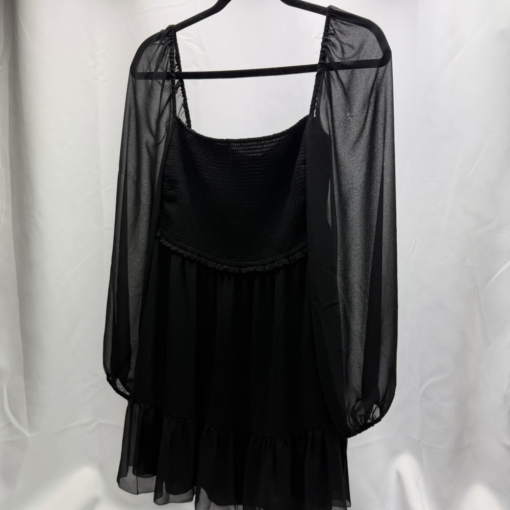 Wilfred Tempest Mini Dress M Black NWT Smocked Chiffon Puff Sleeve Aritzia